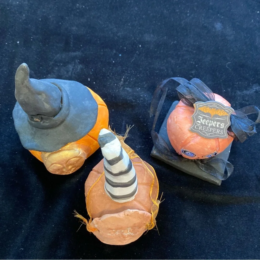 Halloween Three Handmade Folk Art Original Terracotta Ceramic Halloween Pumpkins